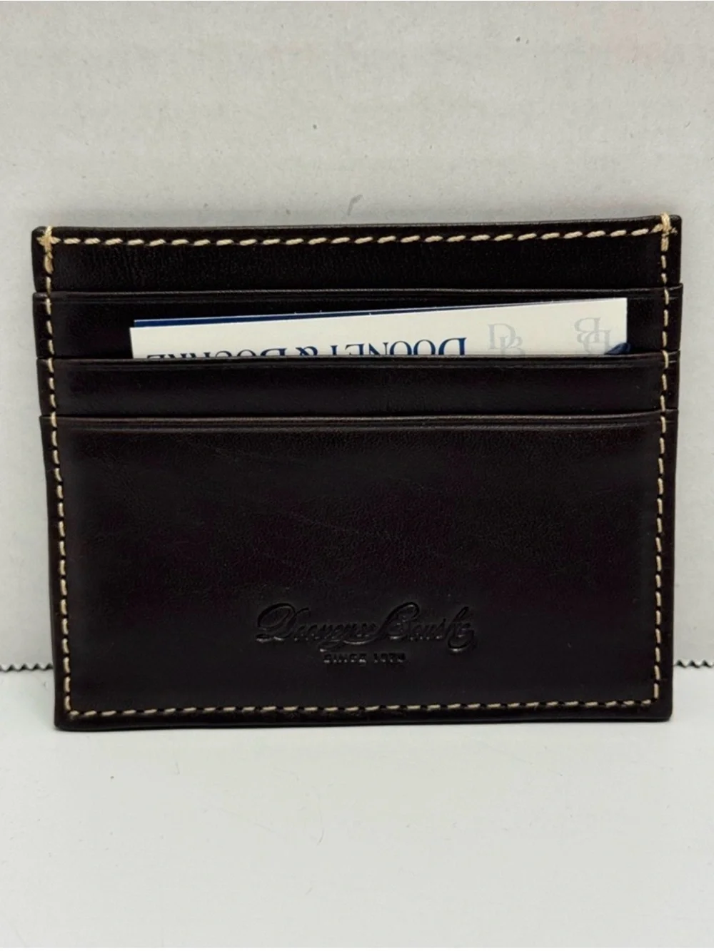 NWT Dooney & Bourke Brown Leather Card Holder with Red ID Window
